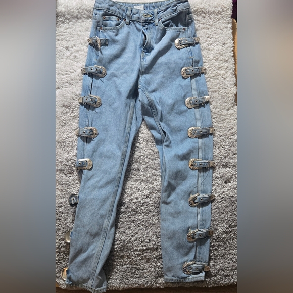 Topshop Denim - Topshop Light Blue Buckle Skinny Jeans
